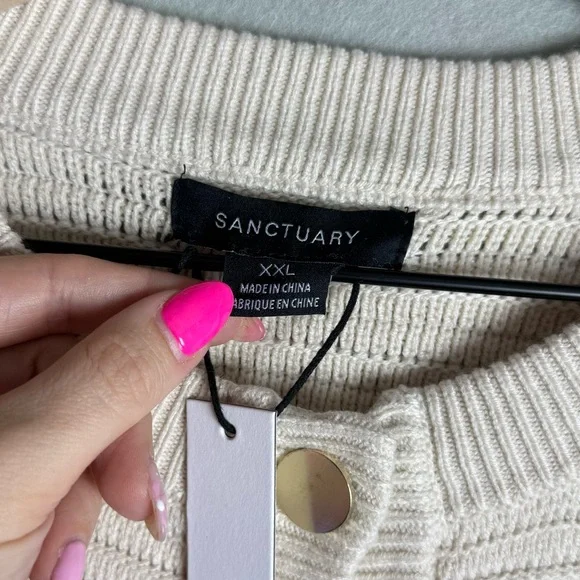 Sanctuary Women’s Pointelle Knitted Jacket Button Up Sweater in Oat size XXL - Picture 6 of 10